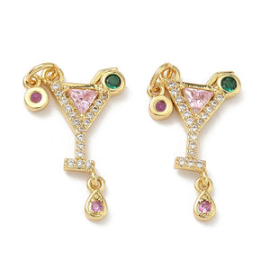 Gold Pink Pavé Wine Glass Dangle Charm