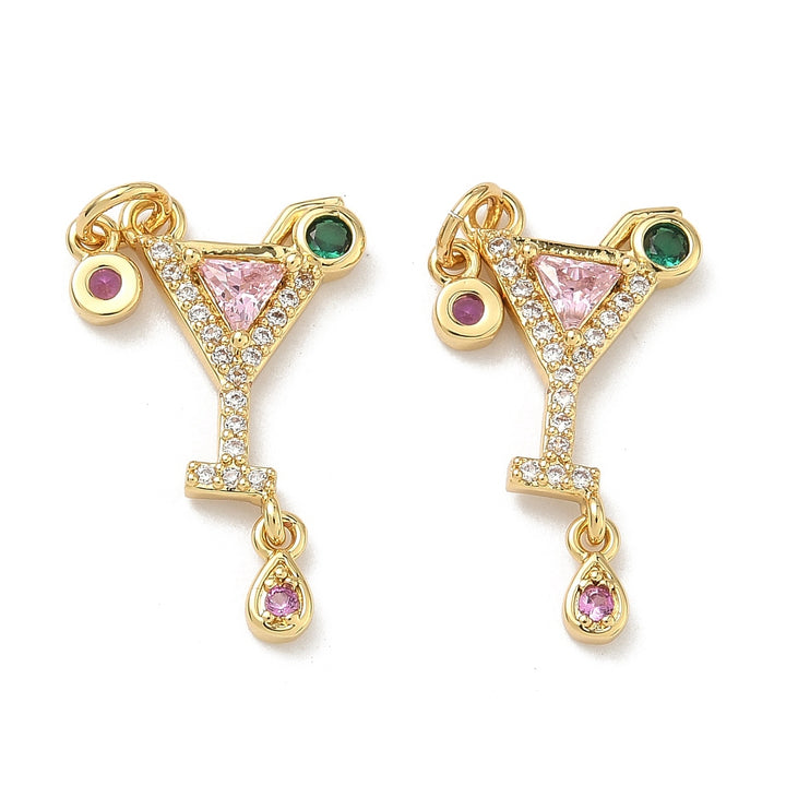 Gold Pink Pavé Wine Glass Dangle Charm