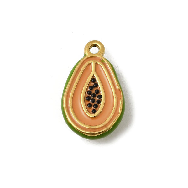 Gold Papaya Enamel Charm