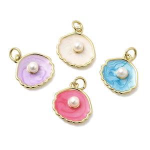 Mixed Color Gold Shell & Pearl Enamel Charm