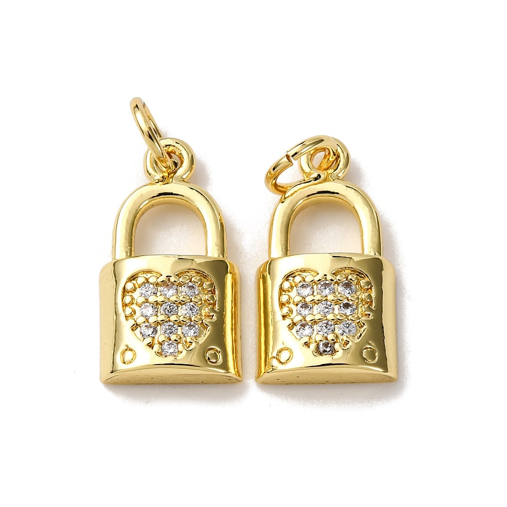 Gold Pavé Heart Lock Charm