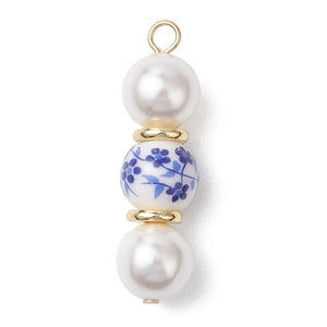 Gold Porcelain Blue Floral & Pearl Charm