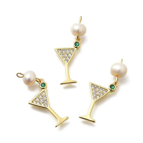 Gold Pavé Martini Glass & Natural Pearl Charm
