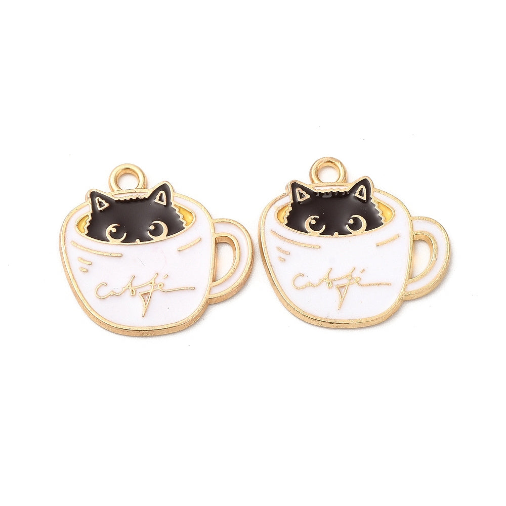 Gold Cat in a Coffee Cup Charm
