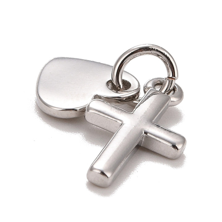 Silver Cross &amp; Heart Charm