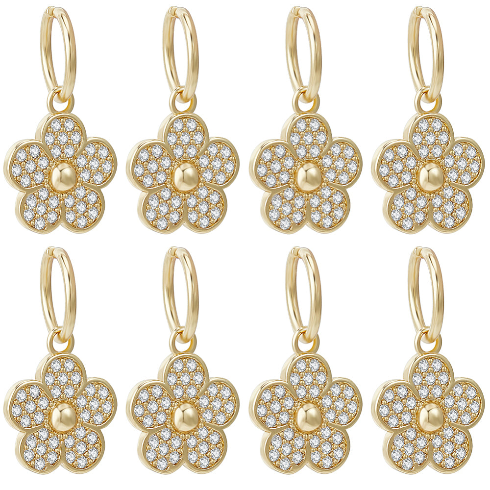 Gold Pavé Dangling Flower Charm Set