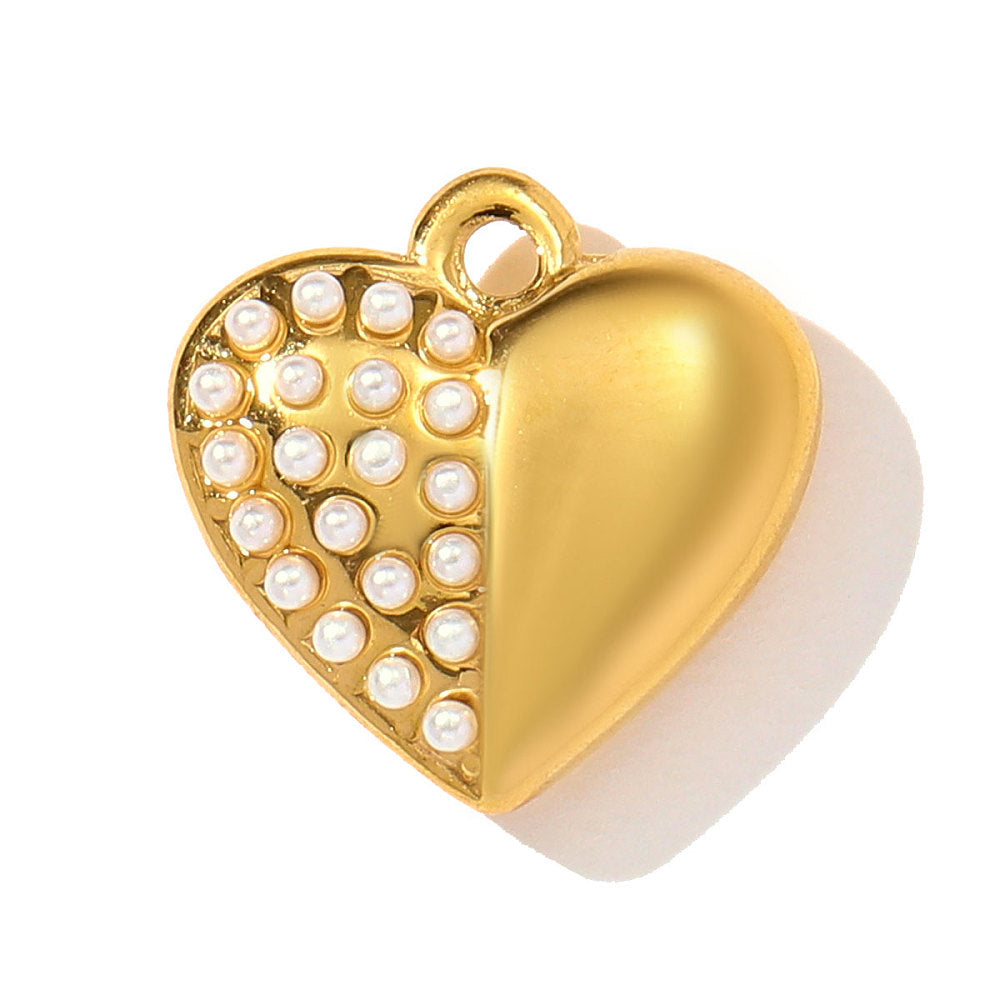 Gold Pearl Heart Charm