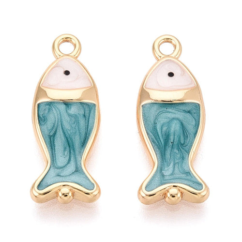 Gold Sky Blue Enamel Fish Charm