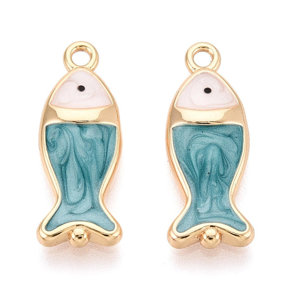 Gold Sky Blue Enamel Fish Charm