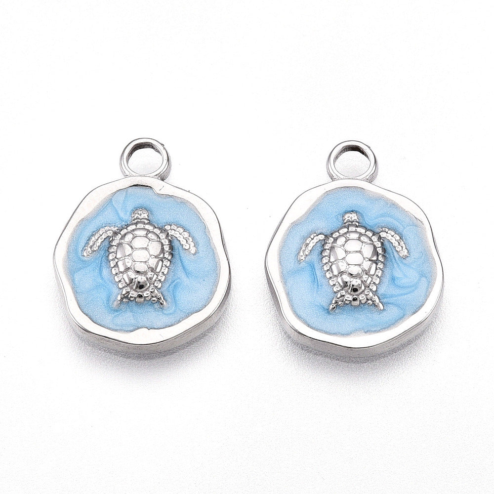 Silver Sky Blue Turtle Enamel Pendant