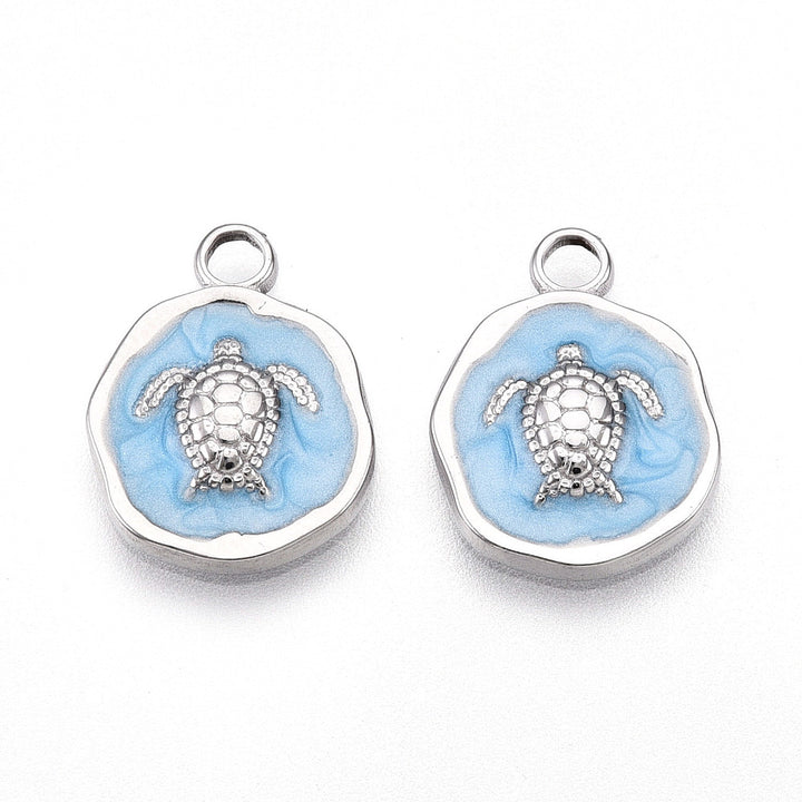 Silver Sky Blue Turtle Enamel Pendant