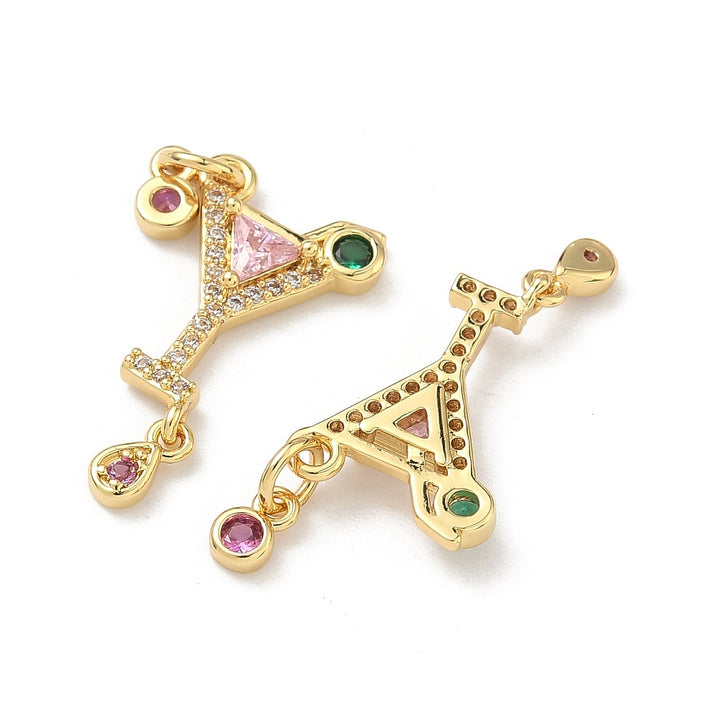 Gold Pink Pavé Wine Glass Dangle Charm
