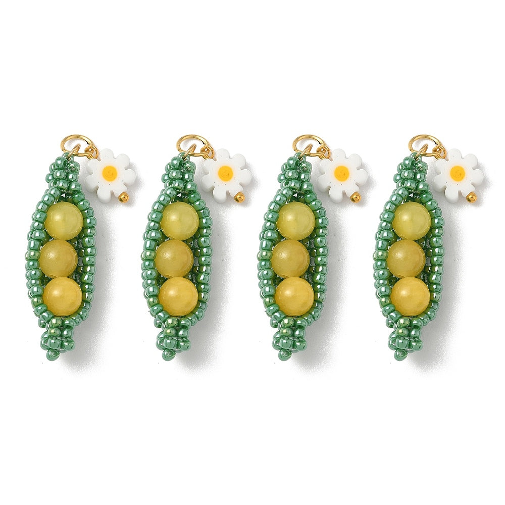 Green Pea &amp; Daisy Beaded Charm