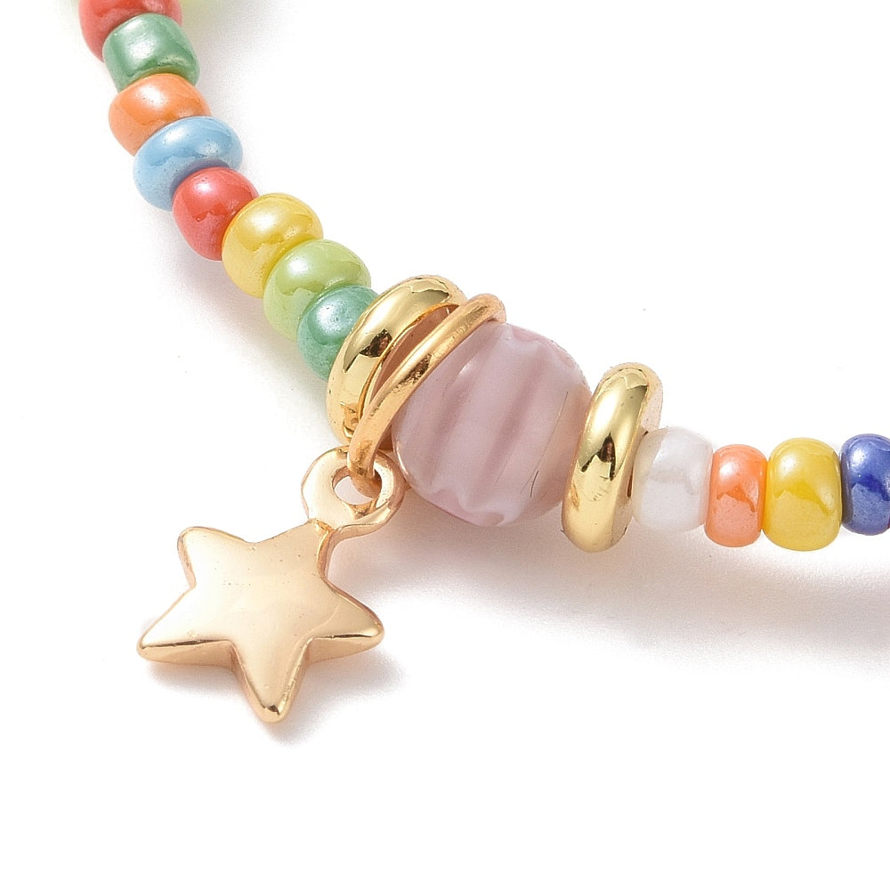 Colorful Glass Beaded Bracelet with Star Charms