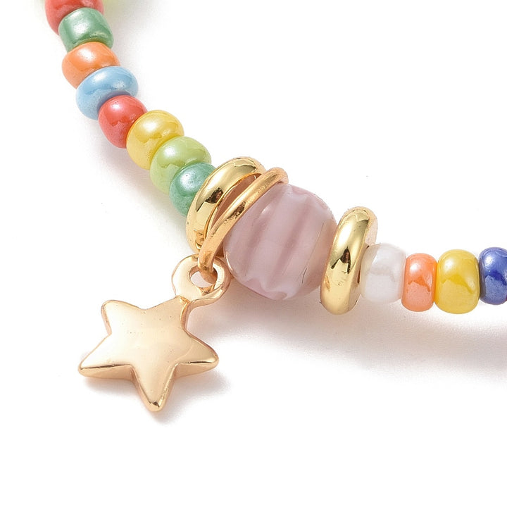 Colorful Glass Beaded Bracelet with Star Charms
