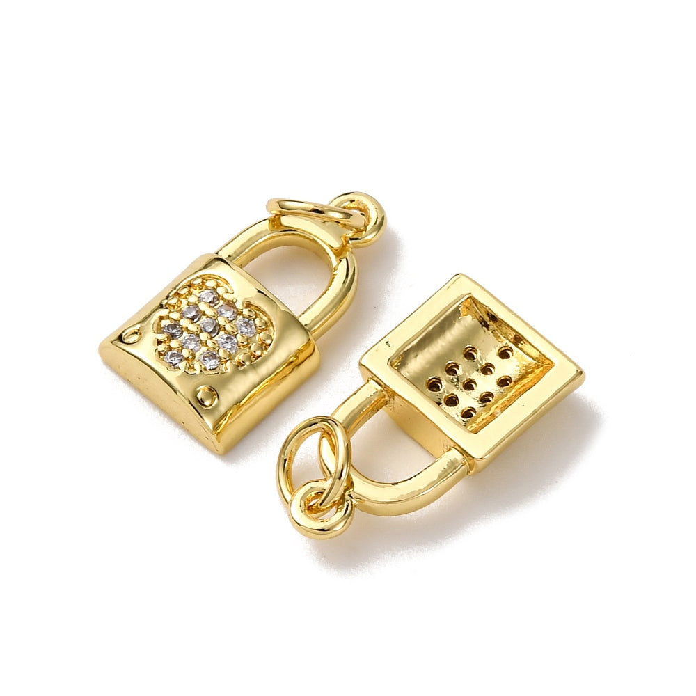 Gold Pavé Heart Lock Charm