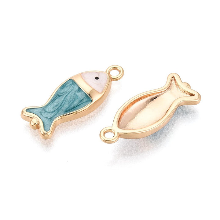 Gold Sky Blue Enamel Fish Charm