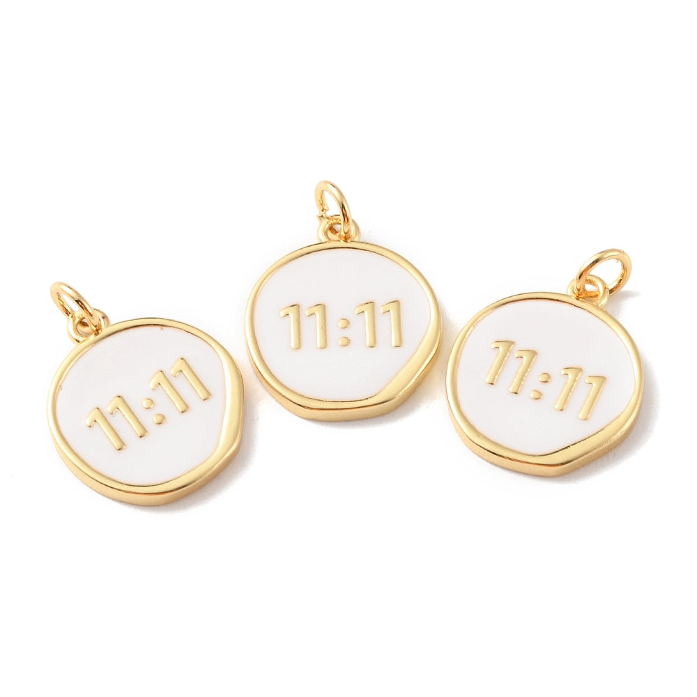 18K Gold Plated 11:11 White Enamel Charm
