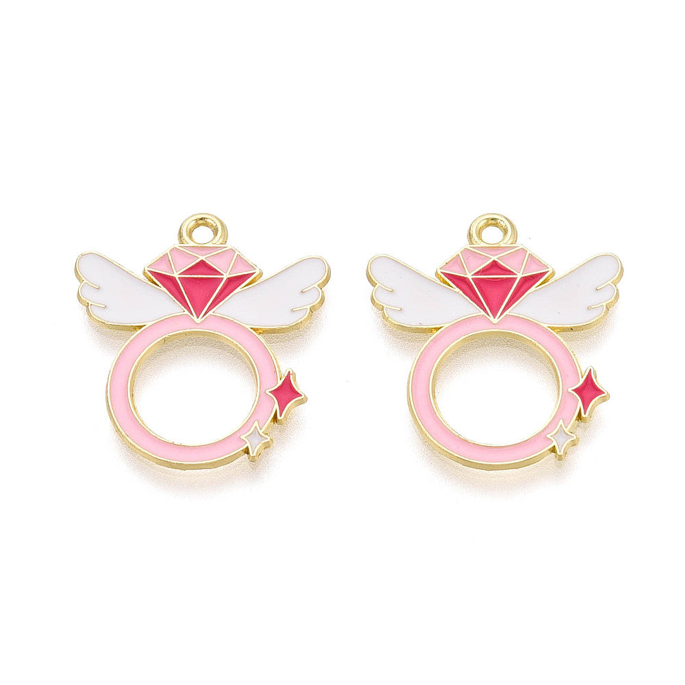 Pink Ring &amp; Wing Enamel Charm