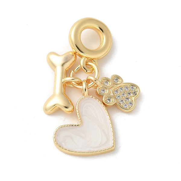 Gold Paw Print, Dog Bone, & Heart Dangle Charm