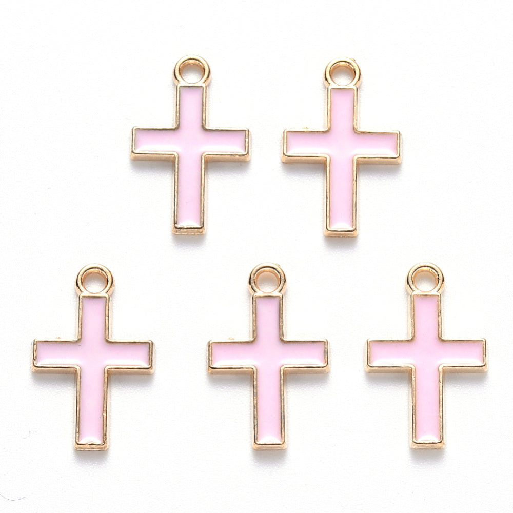 Pearly Pink Enamel Cross Charm