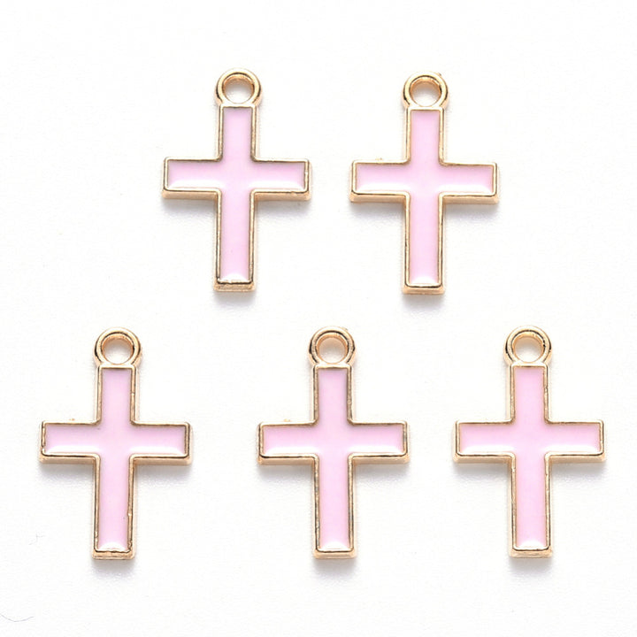 Pearly Pink Enamel Cross Charm