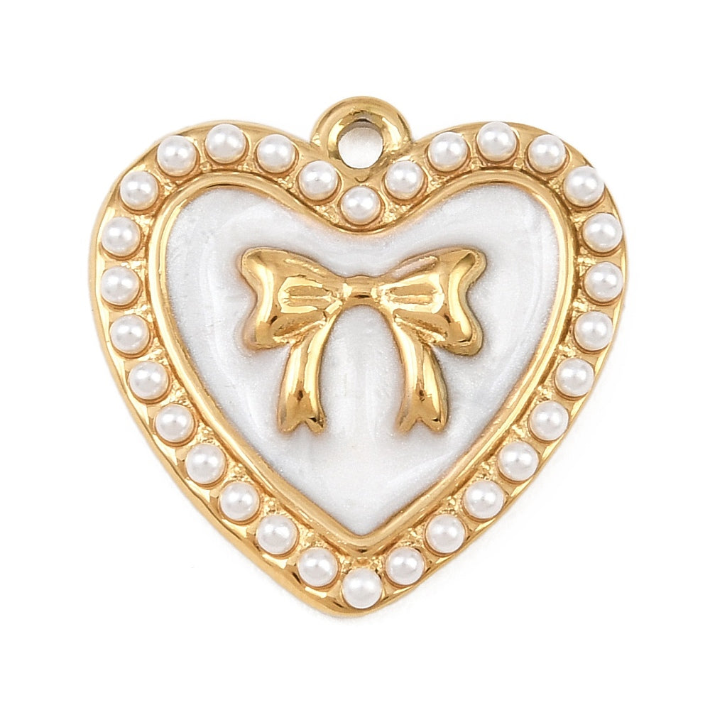 Gold &amp; White Pearl Heart Charm