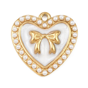 Gold & White Pearl Heart Charm