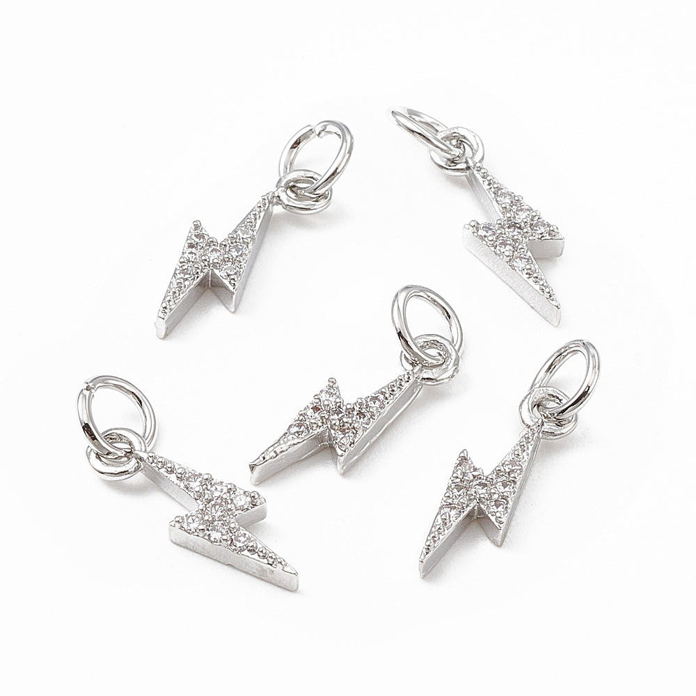 Silver Mini Pavé Lightning Bolt Charm