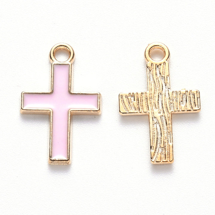 Pearly Pink Enamel Cross Charm