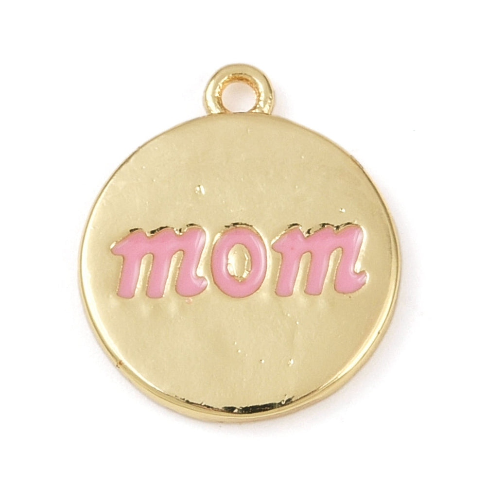 Gold &amp; Pink Mom Enamel Pendant