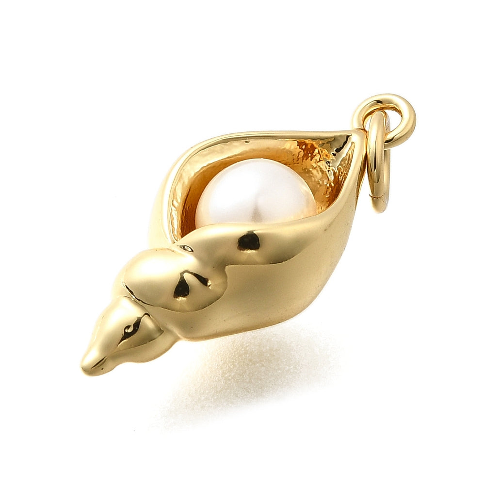 Gold Spiral Shell &amp; Pearl Charm