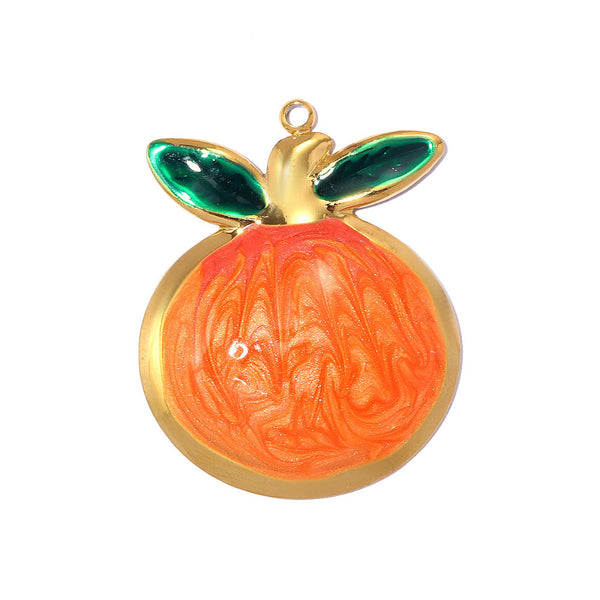 Gold Large Orange Enamel Charm