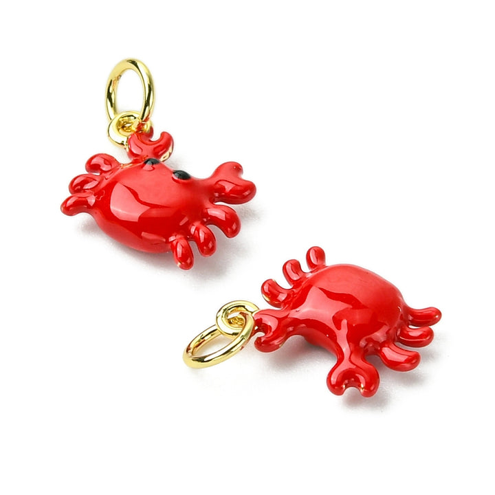 Gold Mini Red Crab Enamel Charm