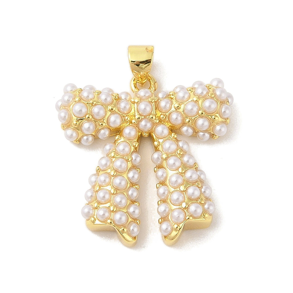 Large Gold &amp; Pearl Bow Charm