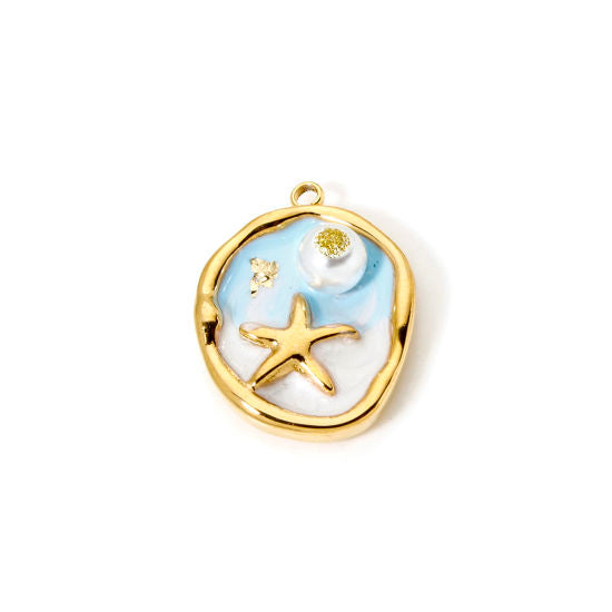 Gold &amp; Blue Oil Painting Starfish Pendant