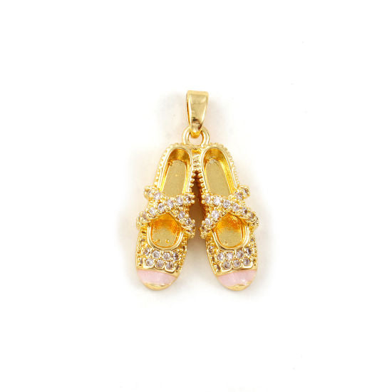 Gold &amp; Pink Sparkly Ballet Shoe Charm