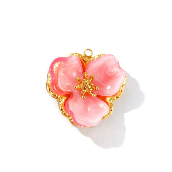 Waterproof Gold Plated Glossy Pink Petal Flower Charm