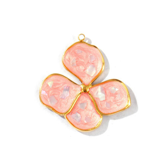 Gold &amp; Pink Pearlized Flecks Flower Charm