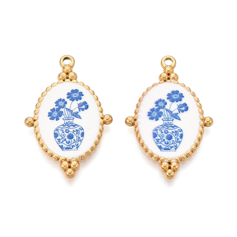 White &amp; Gold Pendant with Blue Floral Details