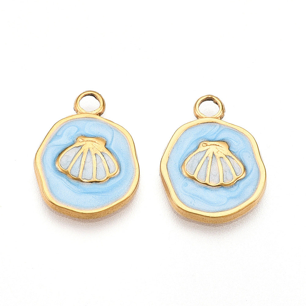 Small Blue Pendant with Gold Shell