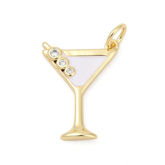 White Martini Charm with Gold Accents