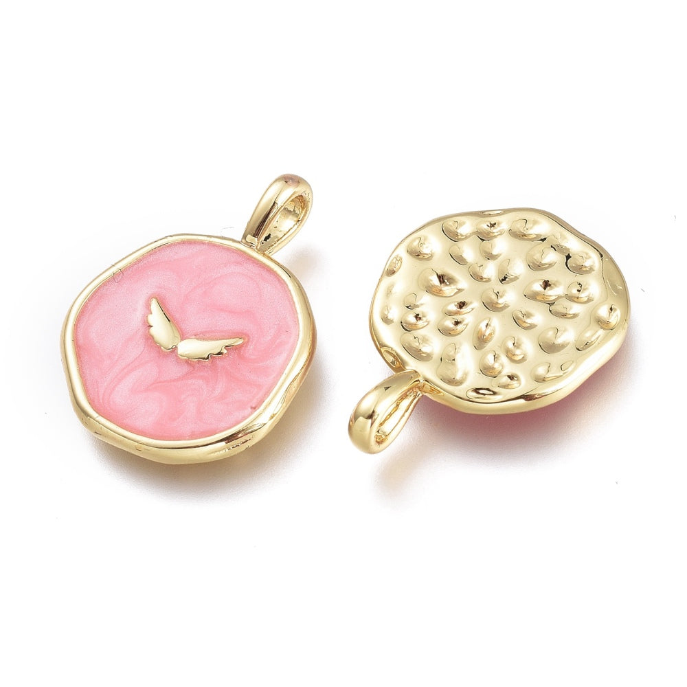 Pink with Gold Angel Wings Pendant