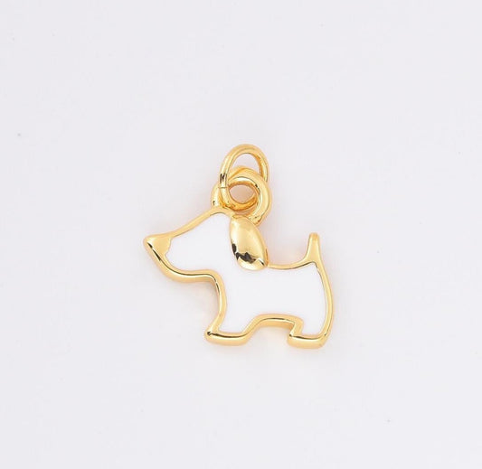 White and Gold Dog Dangle Charm