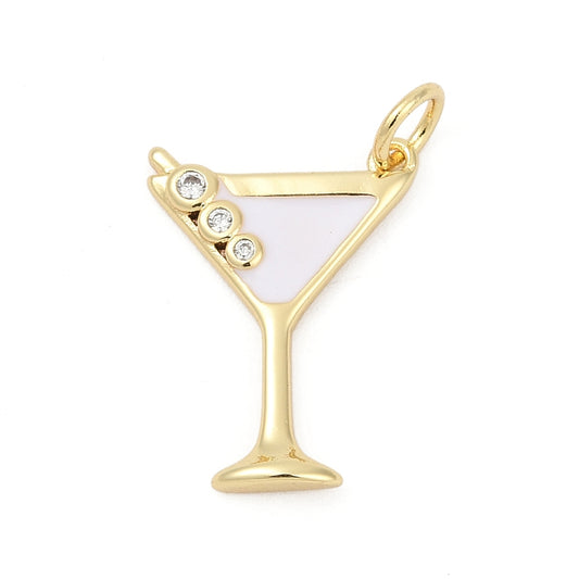 White Martini Charm with Gold Accents
