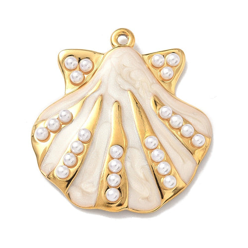 Gold Large Shell Pearl Enamel Charm