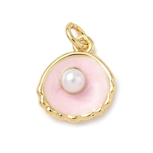 Gold Clamshell & Pearl Charm
