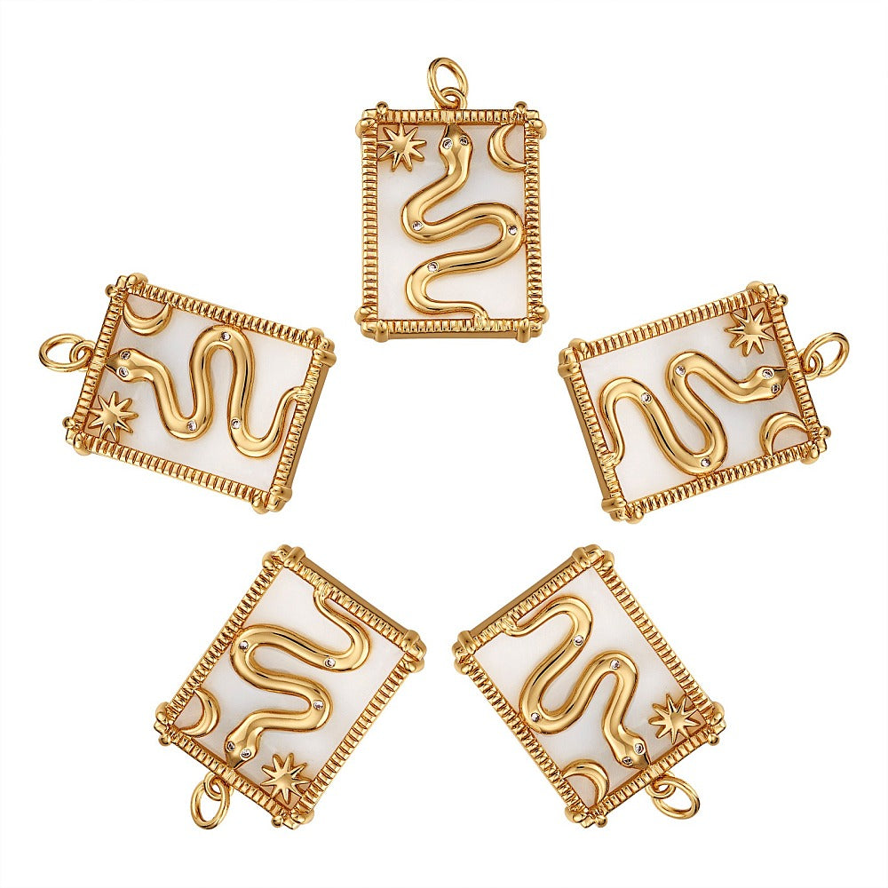 Gold Snake Sun &amp; Moon Shell Pavé Charm