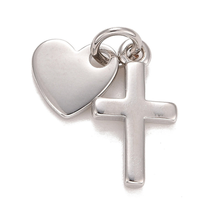 Silver Cross &amp; Heart Charm