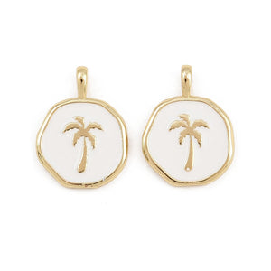 Gold & White Coconut Tree Enamel Charm